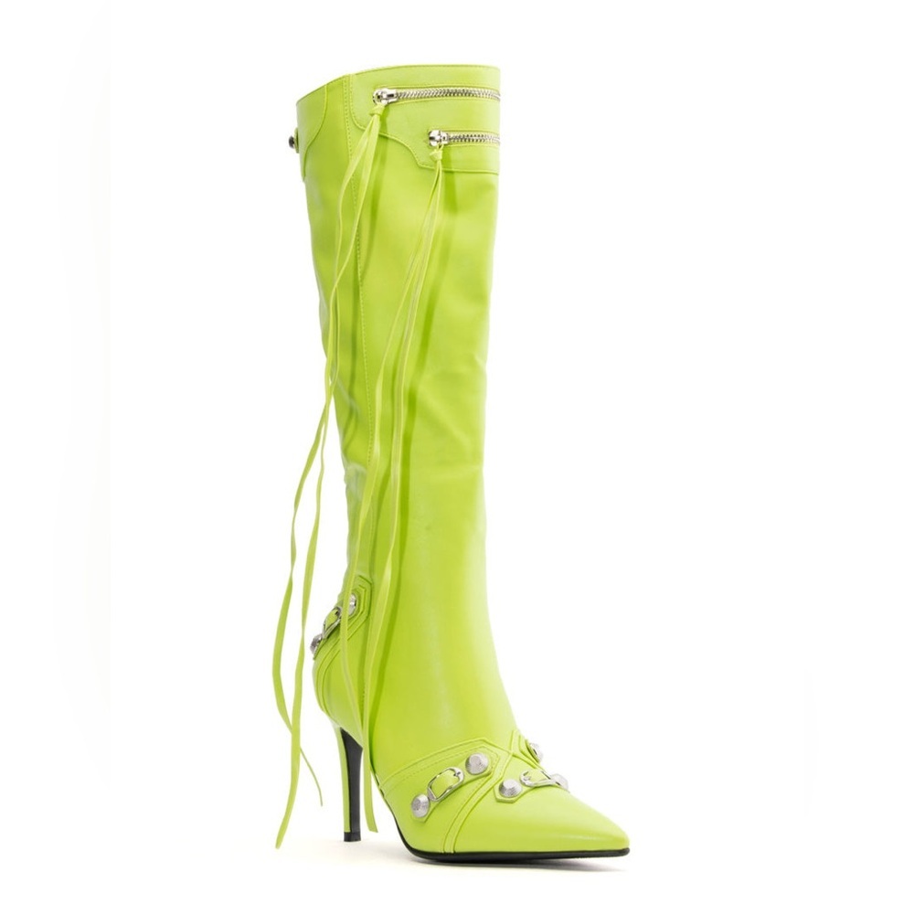 AZALEA WANG MAEVE STILETTO EDGY BOOTS IN LIME GREEN size 9 - Picture 4 of 12